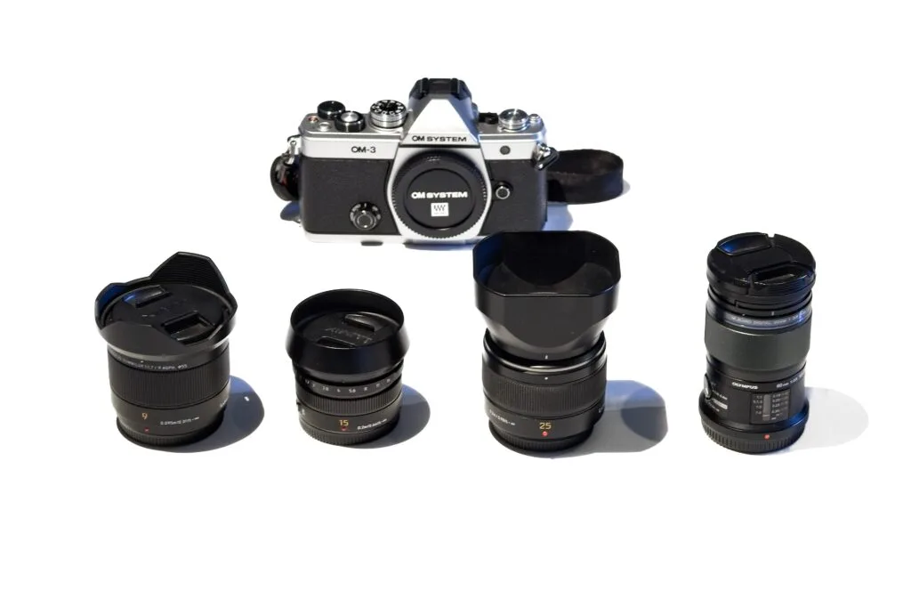 Best lenses for the new OM-3 camera Home Speciality prime lenses for the OM-3: Leica Summilux 9mm f1.7, Leica Summilux 15mm f1.7, Leica Summilux 25mm f1.4, and Olympus 60mm f2.8 macro