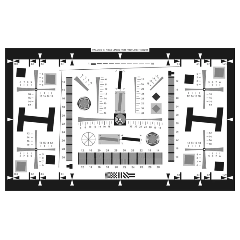 OM vs Sony wildlife zoom resolution test — ISO 12233 4000-line chart photographed at 800mm FFE showing the visual extinction point.
