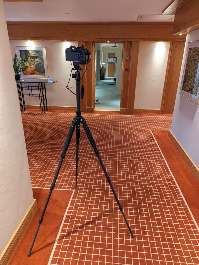 OM vs Sony wildlife zoom resolution test setup  - ISO 12233 test chart setup showing 18m approx distance for framing at 800mm